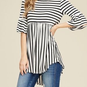 NWT Empire Waist Stripe Tunic Top w/ Bell Sleeves